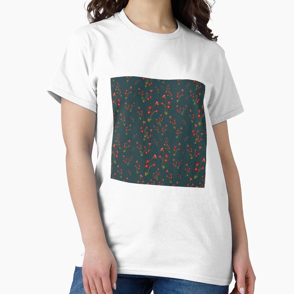 Flower red pattern a cute watercolor illustration turquoise by Yana Mustafina | Boho Soulful Designs T-Shirts,... (Image 2)