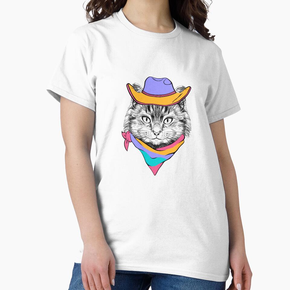 Cowboy Cat Illustration – Western Bandana Cat Line Art by GiftsCreek T-Shirts, Hoodie, Sweatshirt | BlankRebels.com (Image 2)