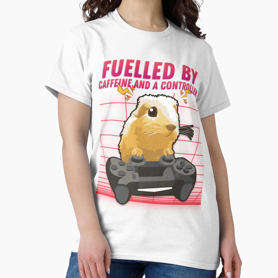Fuelled by caffeine and a controller Guinea Pig Gaming Addict Design by Robbo's Tees Designs