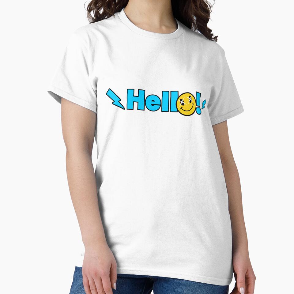 Hello! Smiley Typography Blue Color Minimal Friendly Text Design by LkmDsgn T-Shirts, Hoodie, Sweatshirt (Image 2)