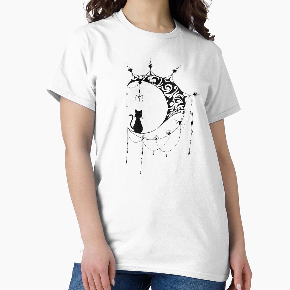 Mystical Crescent Moon with Cat Line Art by Renan Lima T-Shirts, Hoodie, Sweatshirt | BlankRebels.com (Image 2)