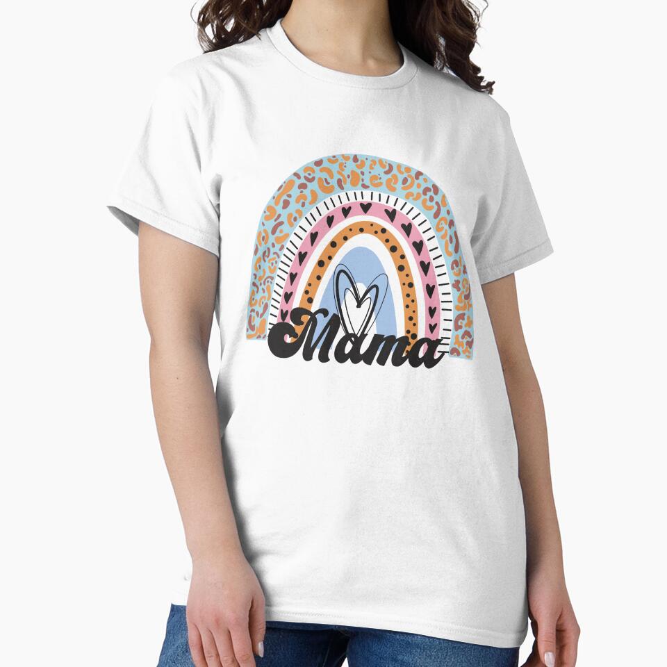 Boho Leopard Rainbow Mama Shirt – Cute Pastel Heart and Animal Print Design by HastyHouse Hoodie, Sweatshirt (Image 2)