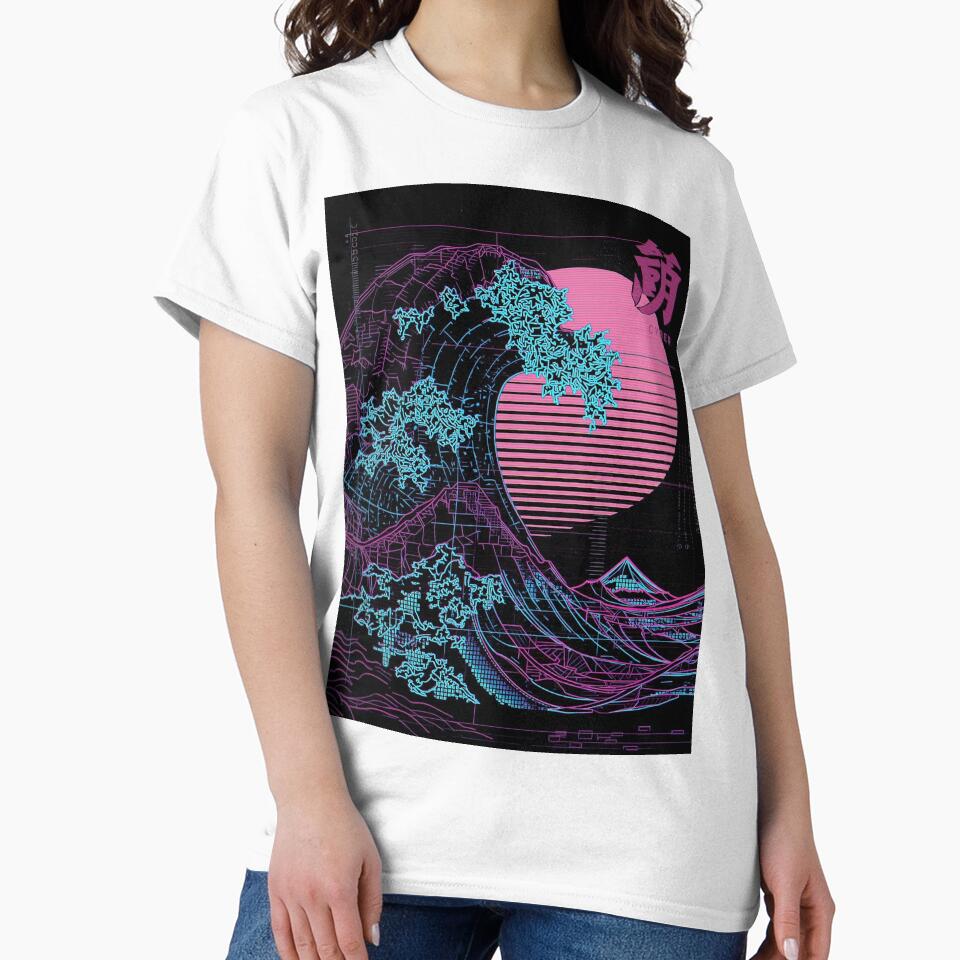 Vaporwave Great Wave Neon Synthwave Japanese Retro Art by Vandy Fullam T-Shirts, Hoodie, Sweatshirt (Image 2)