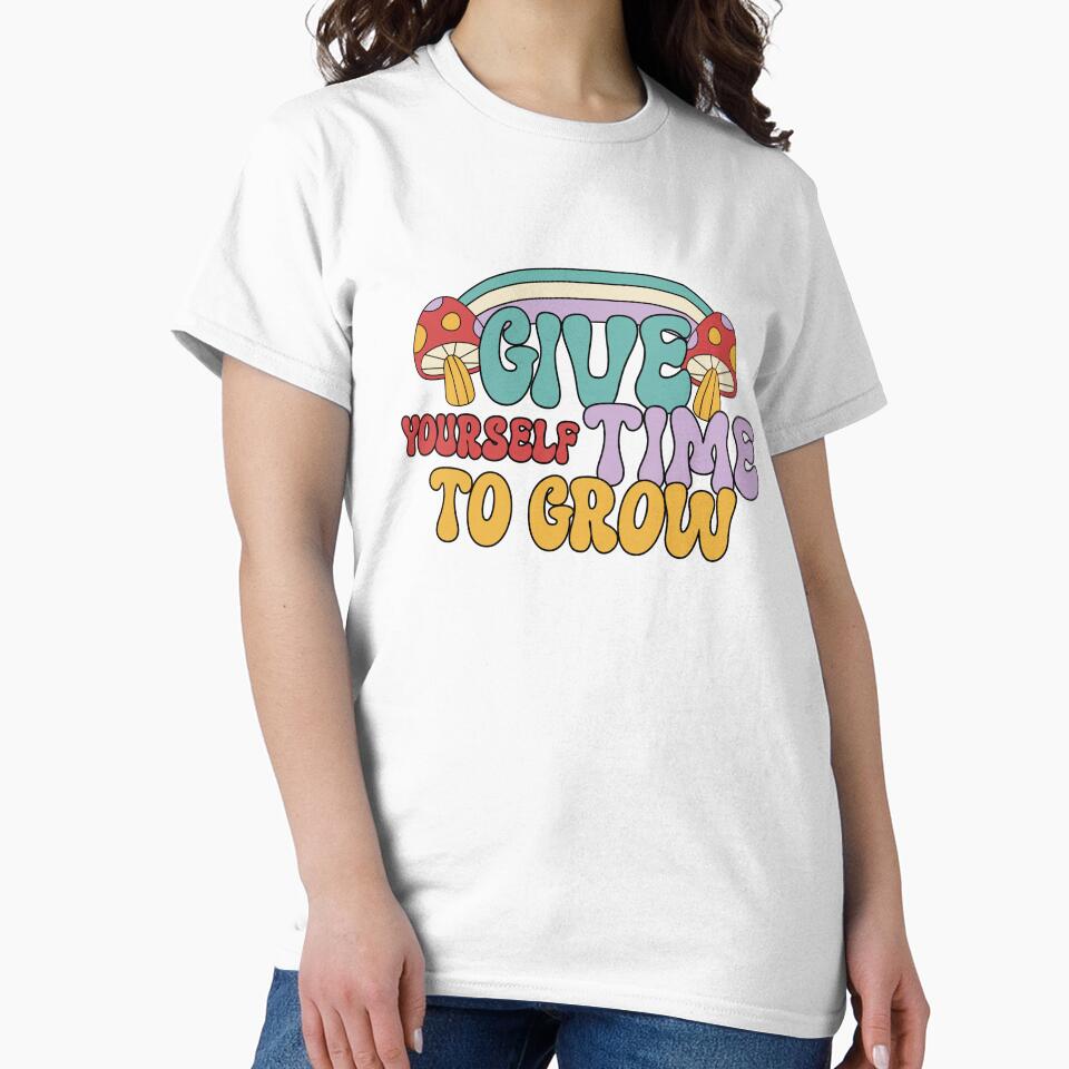 Give Yourself Time To Grow - Groovy Retro Mushroom Design by ElLocoMus T-Shirts, Hoodie, Sweatshirt (Image 2)