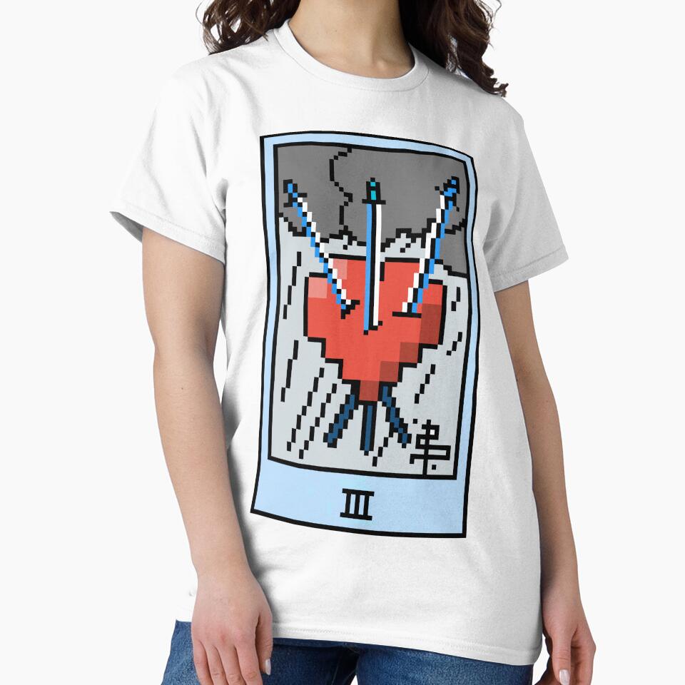 Wait, is this pixel art tarot? White - Minor Arcana 'Three of Swords' (Design for T-shirt, stickers and other... (Image 2)