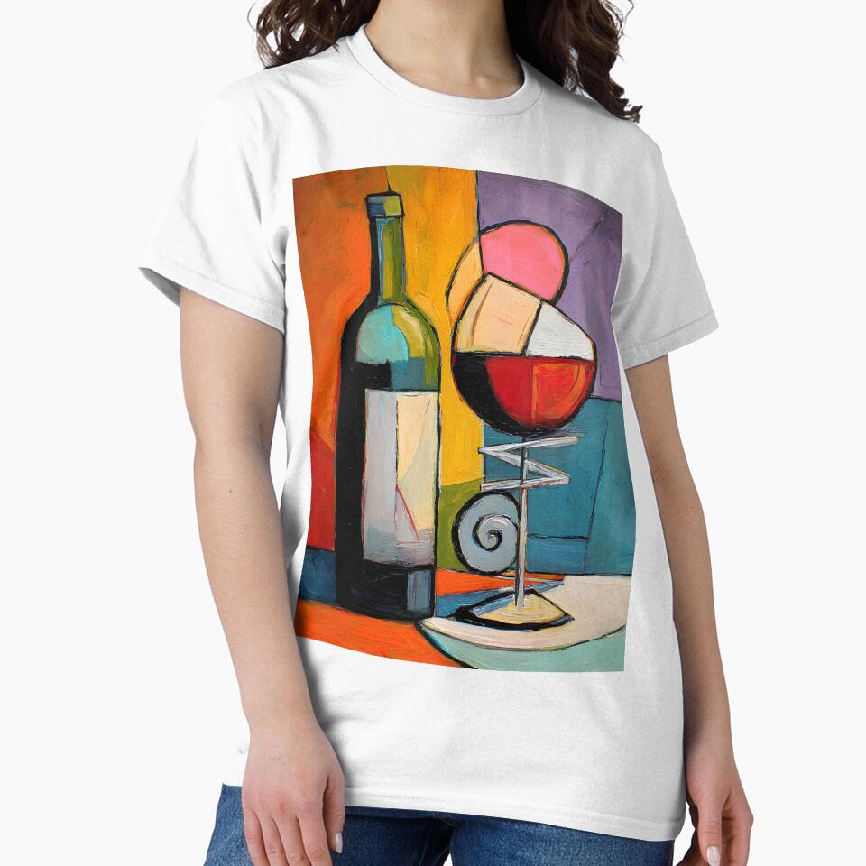 Cubist Wine Bottle and Glass - Bold Geometric Still Life with Vibrant Modern Color Composition by OlfactoART Studio