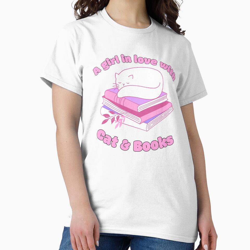 A girl in love with cat and books | Book Aesthetic quotes by PurpleWay T-Shirts, Hoodie, Sweatshirt (Image 2)
