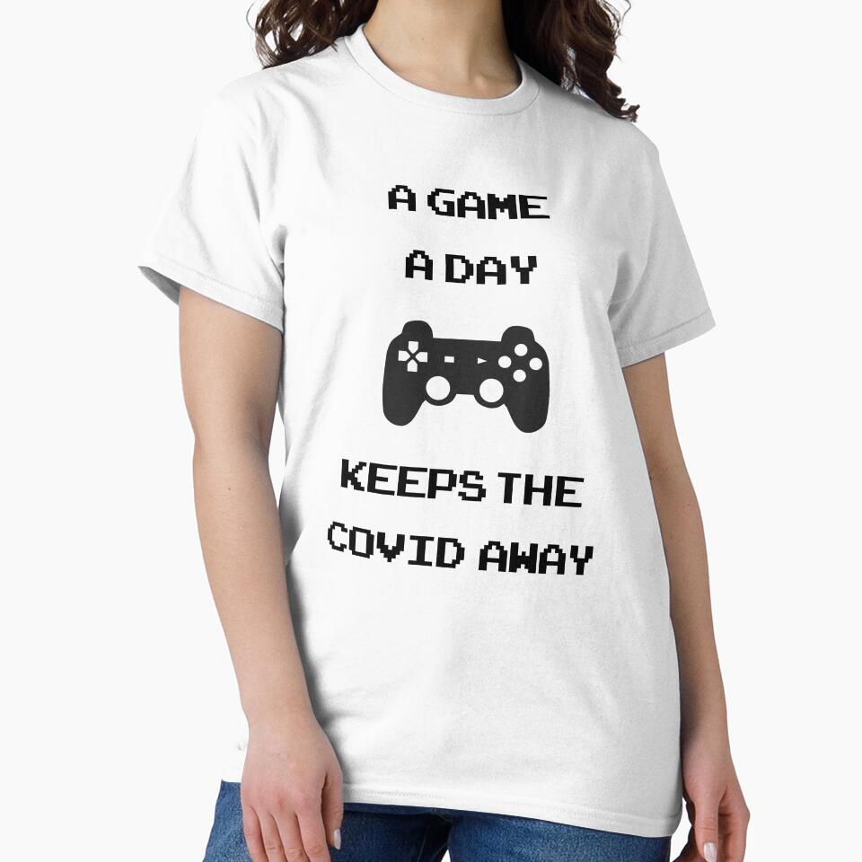 Gamer nutrition facts: A game a day keeps the COVID away funny retro gamer slogan by Deegital18 T-Shirts,... (Image 2)