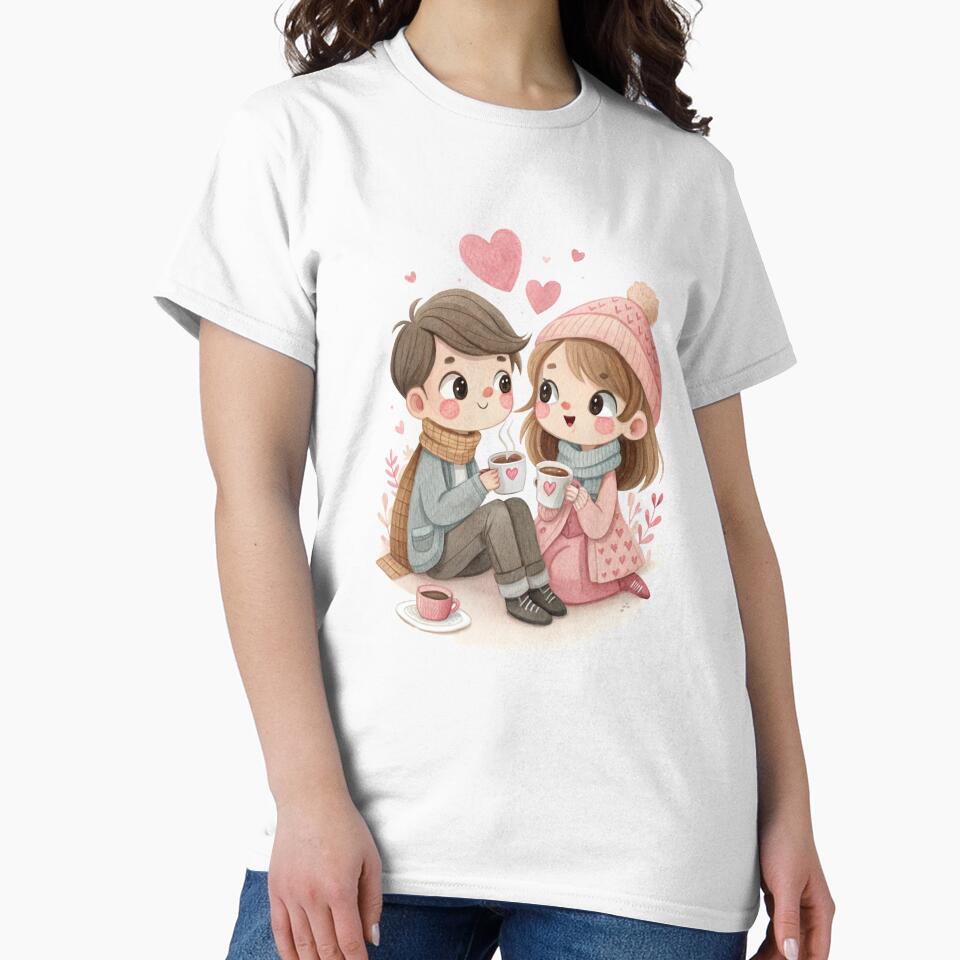 Romantic Winter Coffee Couple Cute Kawaii Love Artwork by Lulunza T-Shirts, Hoodie, Sweatshirt | BlankRebels.com (Image 2)