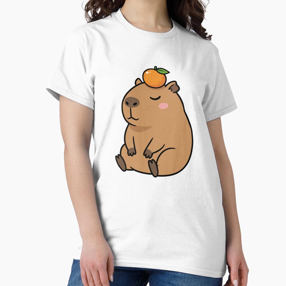 Zen Chill Capybara with Orange Yuzu Fruit by dmejpl T-Shirts, Hoodie, Sweatshirt | BlankRebels.com (Image 2)