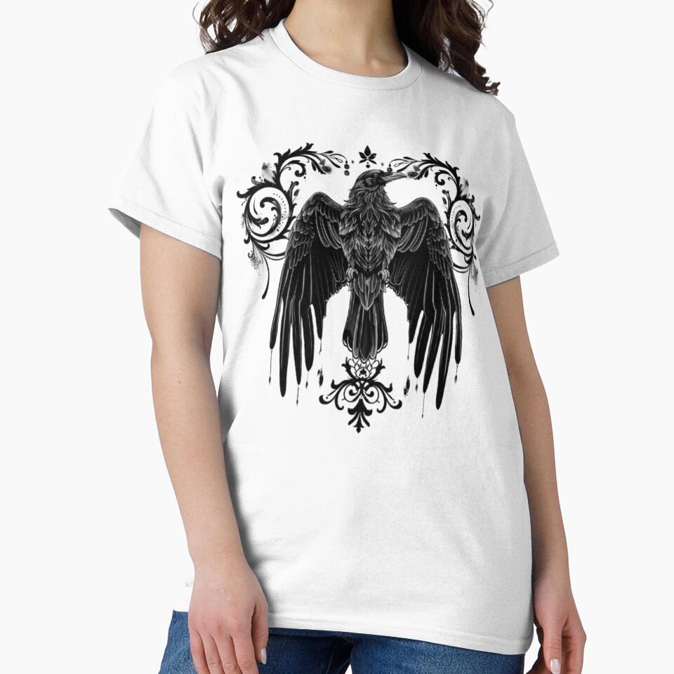 Gothic Raven with Ornamental Wings by AlexLineArt T-Shirts, Hoodie, Sweatshirt | BlankRebels.com (Image 2)