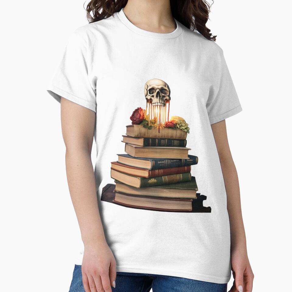 Skull with Candle on Stack of Books by auxincaftan0o T-Shirts, Hoodie, Sweatshirt | BlankRebels.com (Image 2)