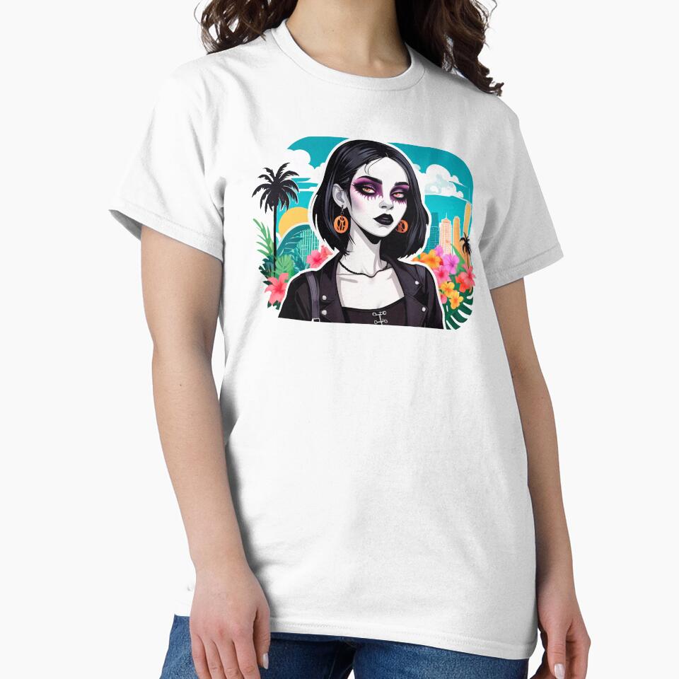 Pale Goth Girl on Tropical Floral Background by MadnessEnvelope