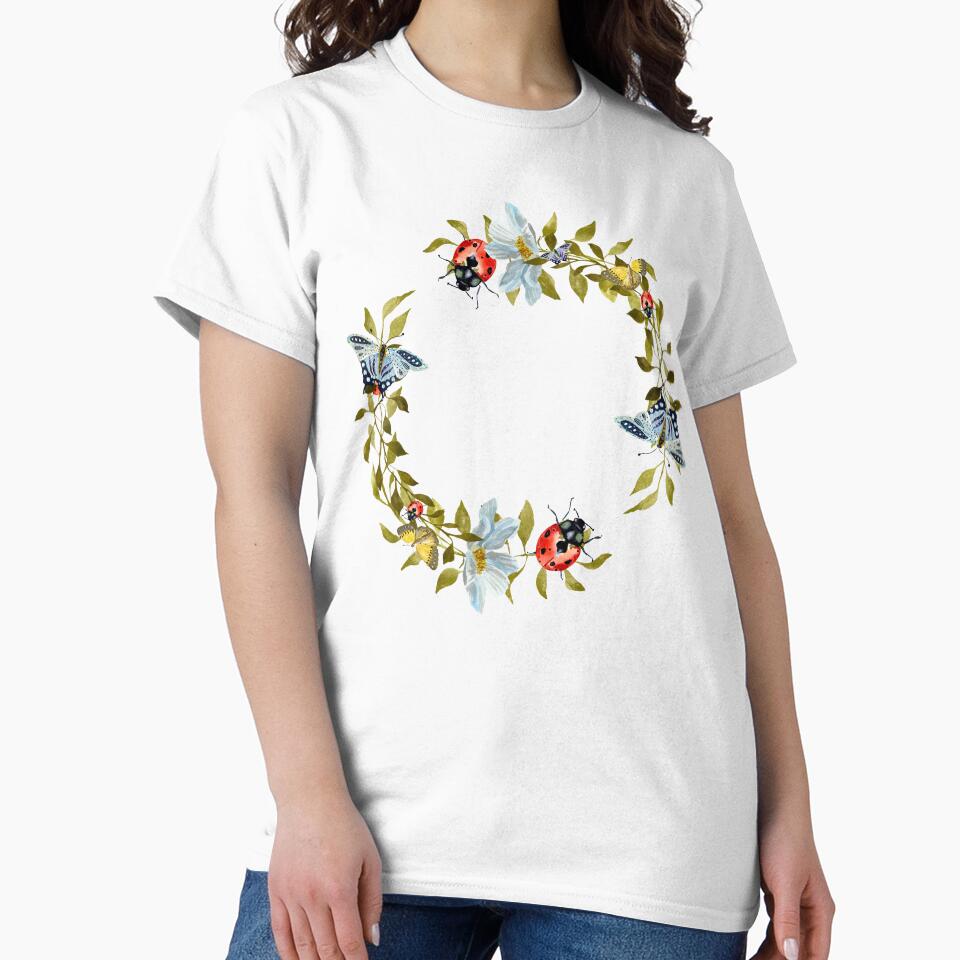 Wreath flower leaf butterfly liana cute watercolor by Yana Mustafina | Boho Soulful Designs T-Shirts, Hoodie,... (Image 2)
