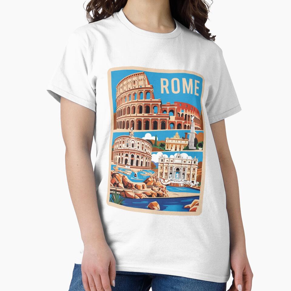 Rome Italy Vintage Travel Poster – Colosseum & Trevi Fountain by Mooncha36