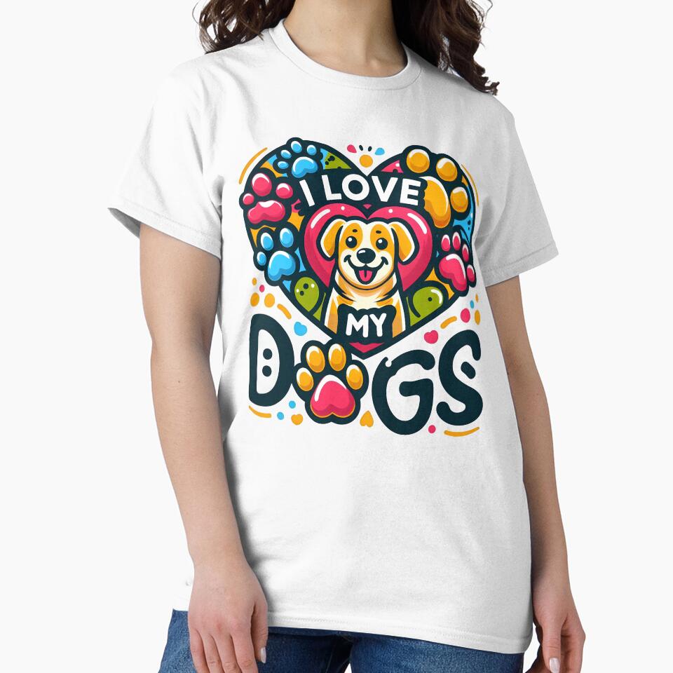 Cute Dog Illustration with "I Love My Dogs" Heart and Paw Prints. by The-T-In-Retro T-Shirts, Hoodie, Sweatshirt (Image 2)