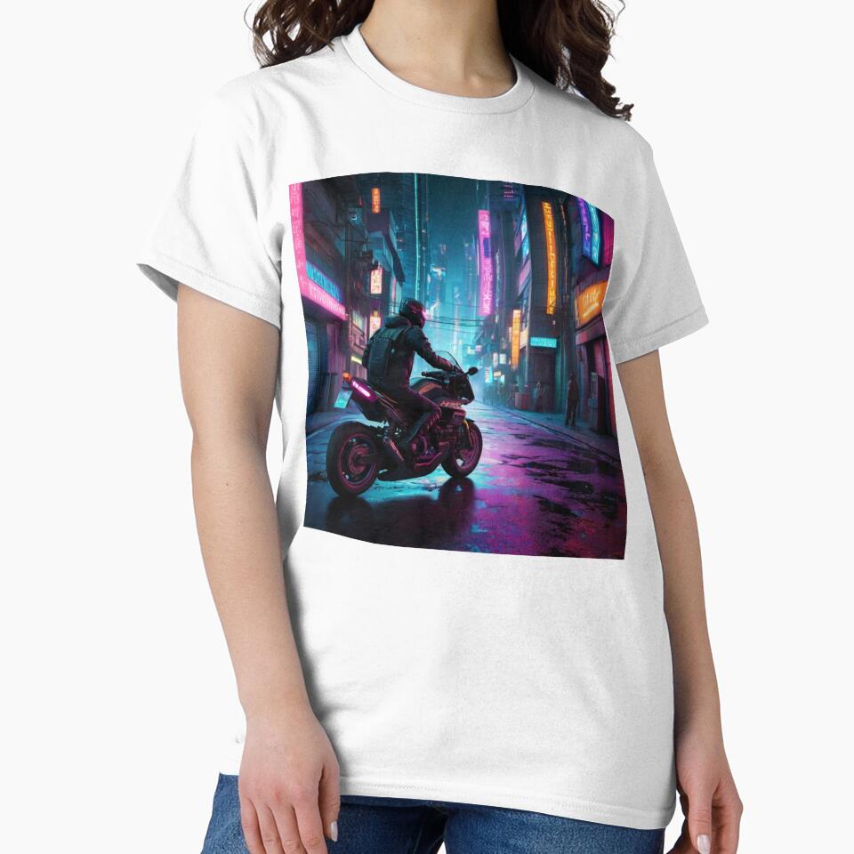 001 Cyberpunk City Street In a Motorcycle by Alexis Art Collection T-Shirts, Hoodie, Sweatshirt | BlankRebels.com (Image 2)