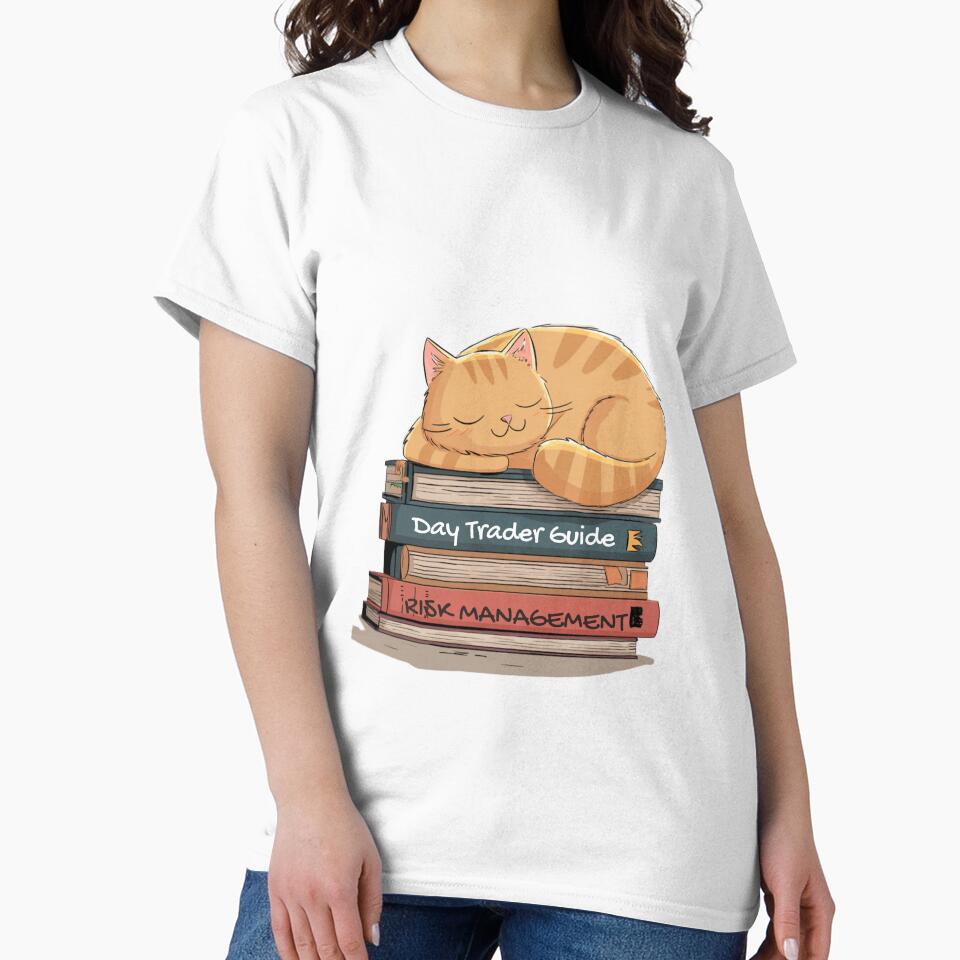 Sleepy Orange Cat Trader – Funny Day Trading Cartoon Design by Kovrika