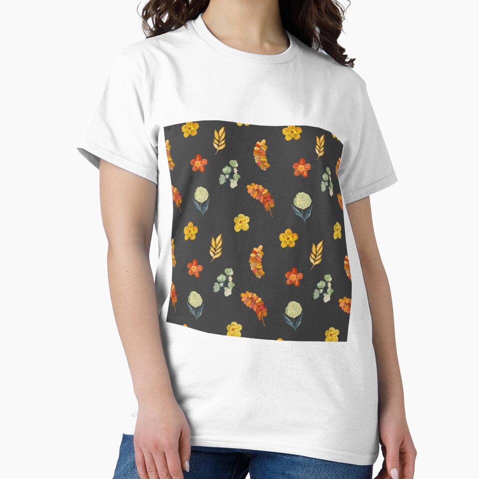 Flower red green orange simple seamless pattern grey by Yana Mustafina | Boho Soulful Designs T-Shirts, Hoodie,... (Image 2)