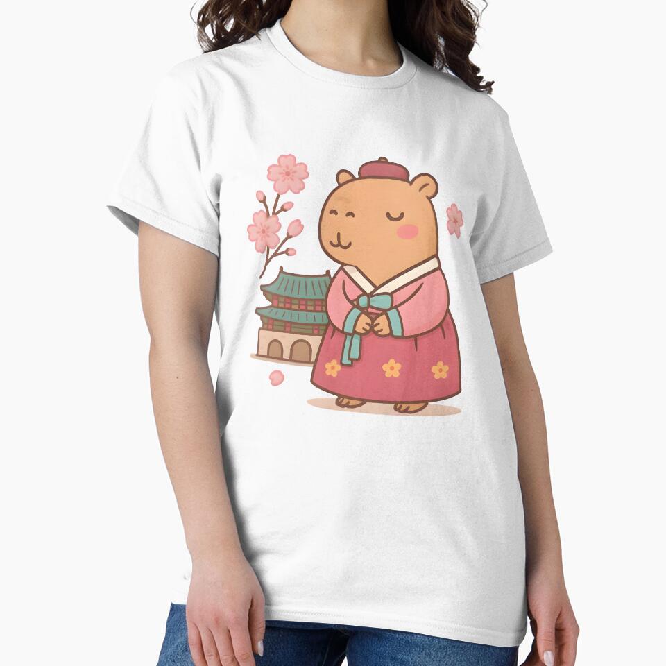 Kawaii Capybara in Korea – Cute Hanbok with Cherry Blossoms by Worldwide Capy T-Shirts, Hoodie, Sweatshirt (Image 2)