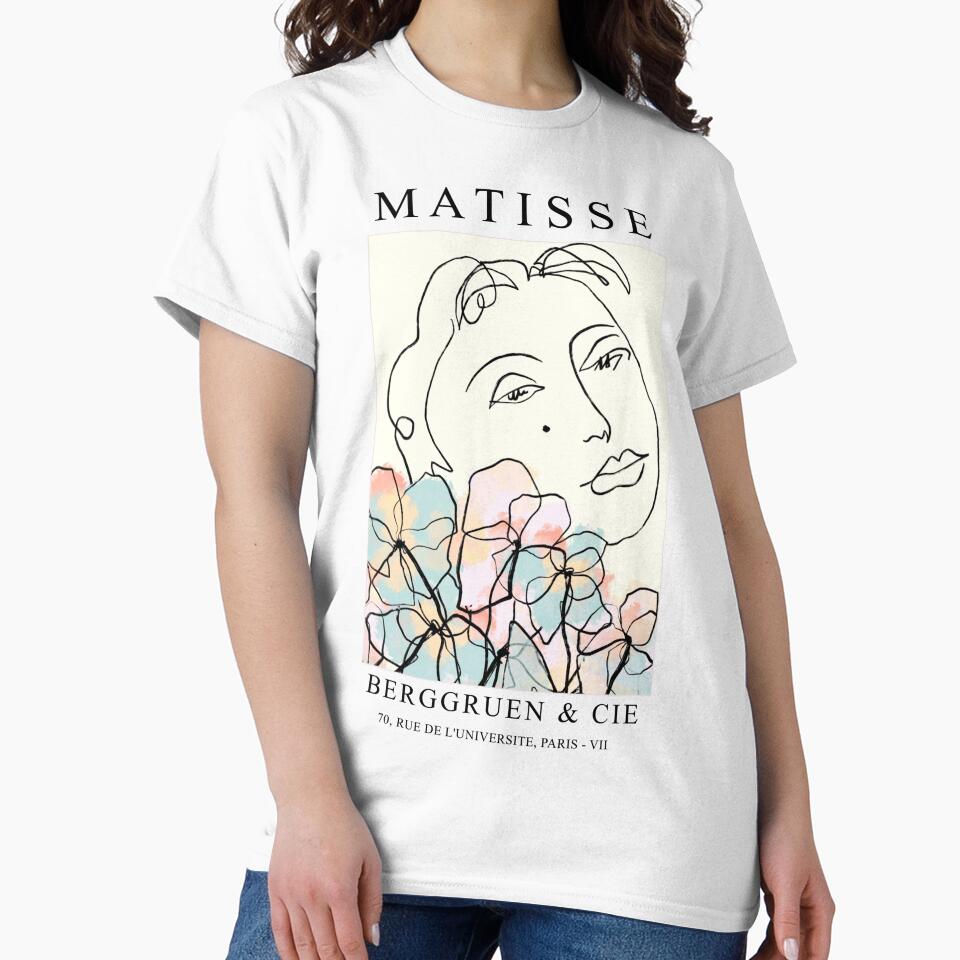 Matisse Line Art - Woman with Flowers - Darkacademia by Asher-and-Asher T-Shirts, Hoodie, Sweatshirt (Image 2)