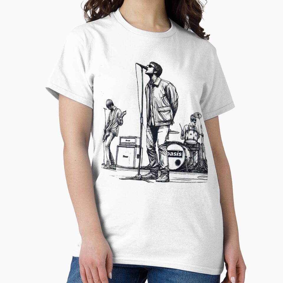 Minimalist Line Art of Oasis Performing – Retro Britpop Band Design by SmartProof Branding