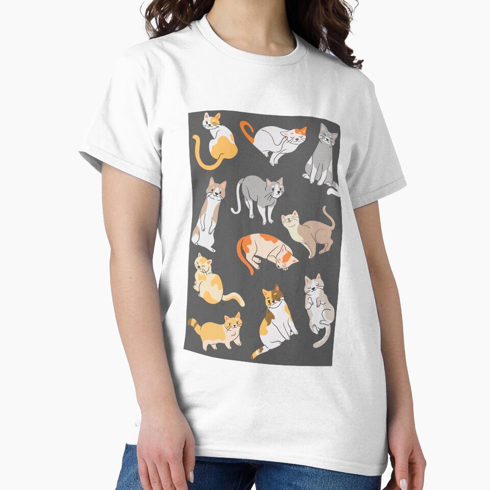Mixed Cute Cat Pattern On Grey Background by Moodyandmellow T-Shirts, Hoodie, Sweatshirt | BlankRebels.com (Image 2)