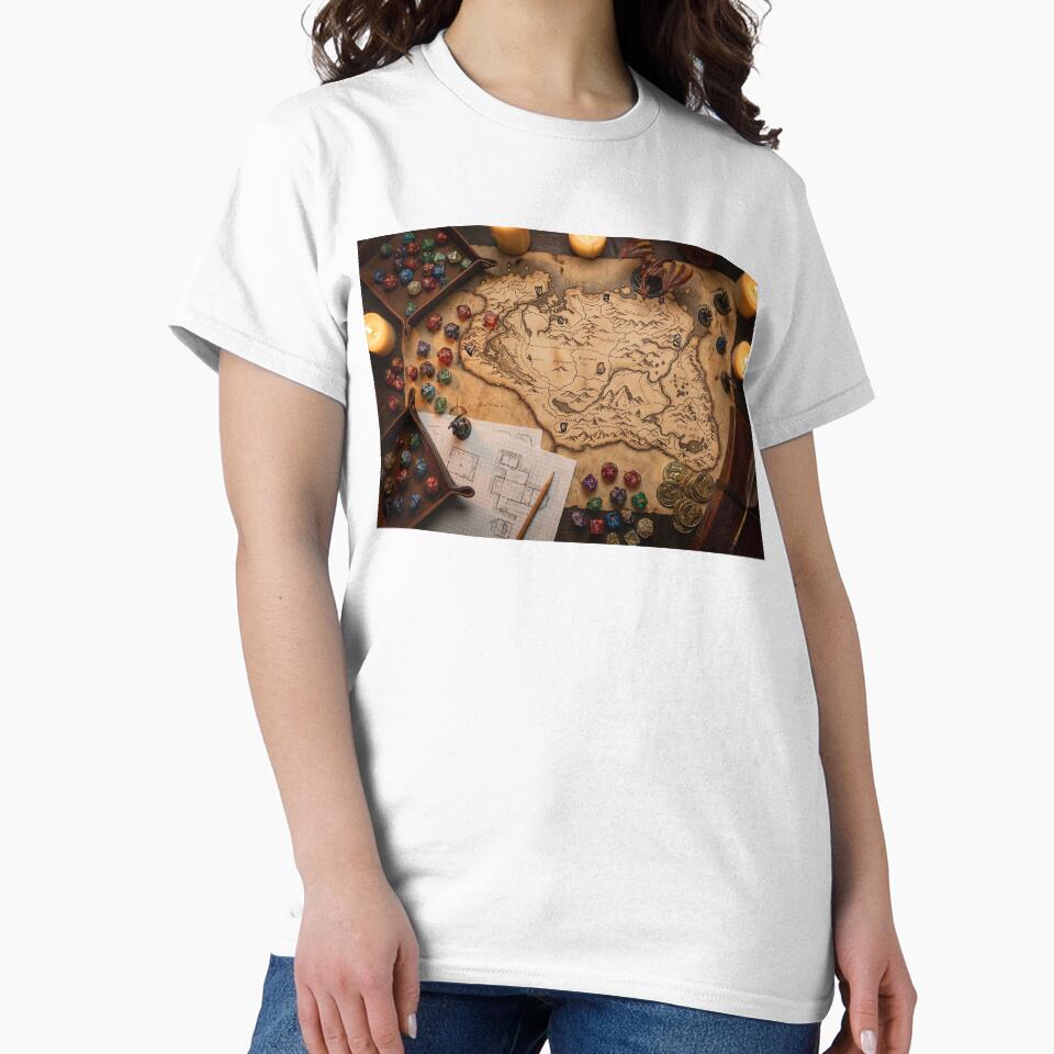Dungeon Master's Table - Fantasy RPG Map & Dice Knolling by SavinMercantile T-Shirts, Hoodie, Sweatshirt (Image 2)