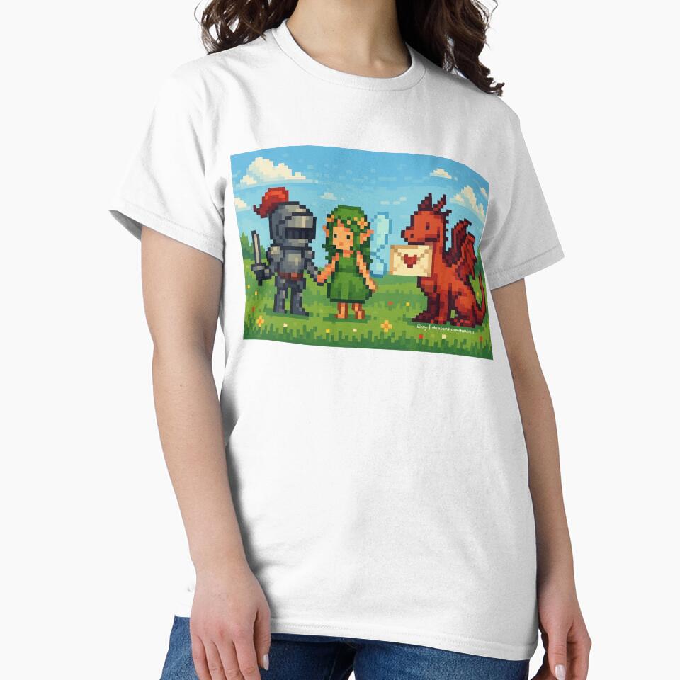 Pixel Knight and Fairy Holding Hands with Dragon and Love Letter – Romantic Fantasy Pixel Art Scene by... (Image 2)