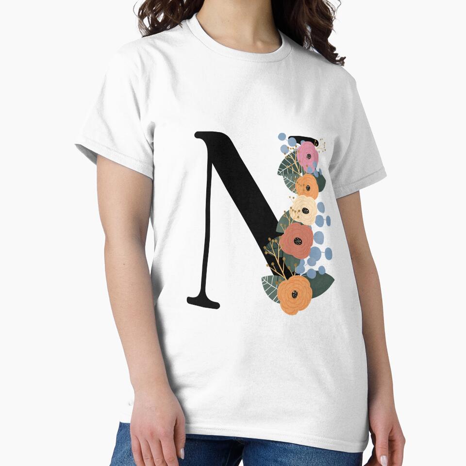 Floral Letter N by Egodcounseling T-Shirts, Hoodie, Sweatshirt | BlankRebels.com (Image 2)