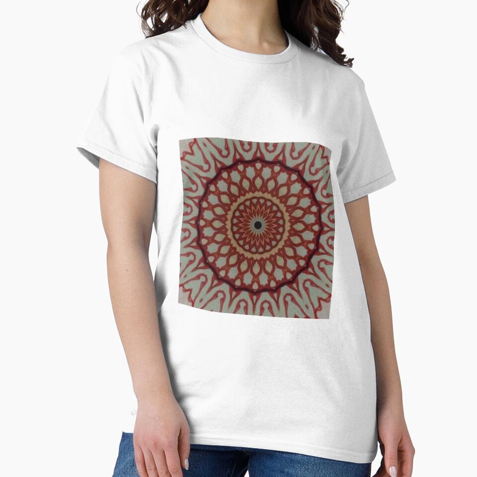 Red mandala design on white background with black dot in the middle. Handdrawn elements. by Miledi T-Shirts,... (Image 2)