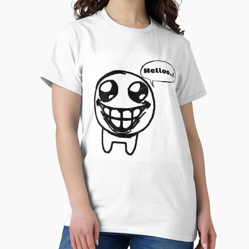 Funny Hello Meme Face – Minimalist Black and White Cartoon Doodle by Feminine Energy Studio T-Shirts, Hoodie,... (Image 2)