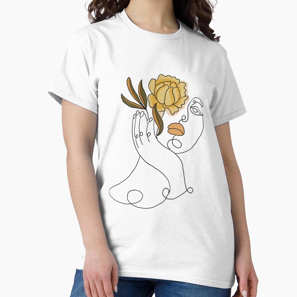 Line Art Drawing - Woman & Yellow Flower by Nebatsang T-Shirts, Hoodie, Sweatshirt | BlankRebels.com (Image 2)