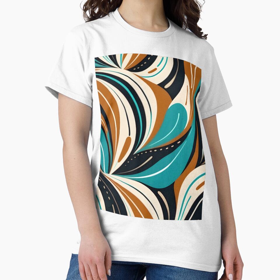 Mid Century Modern Abstract Botanical Turquoise, Ginger Brown by Prints and Lifestyle T-Shirts, Hoodie, Sweatshirt (Image 2)