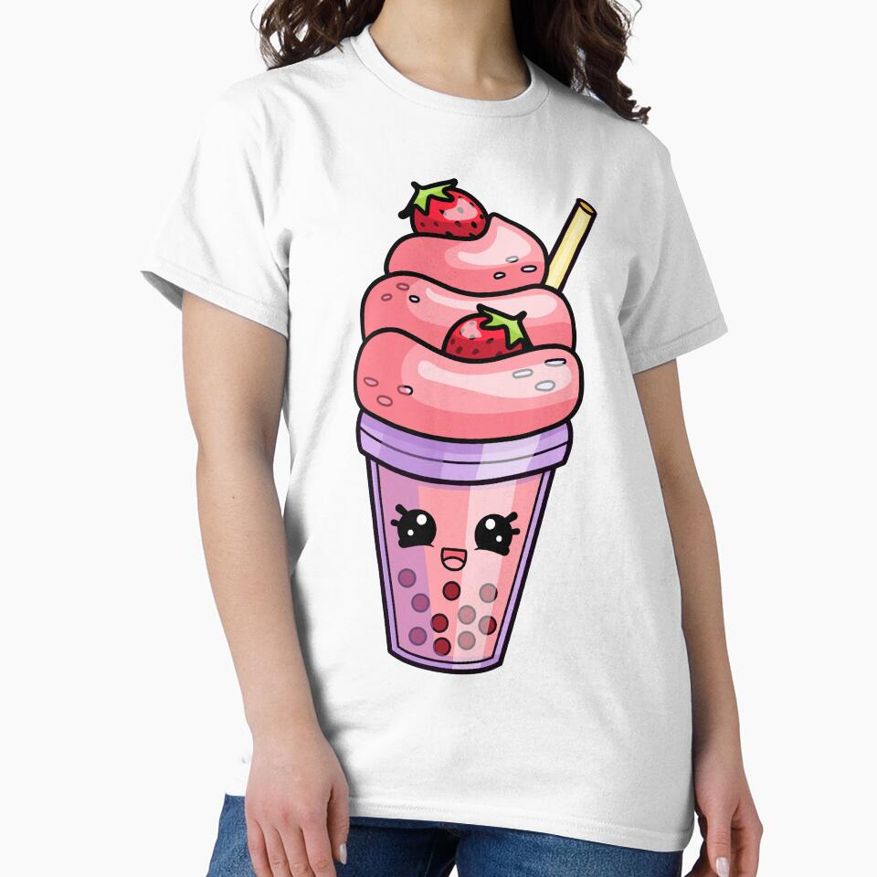 Strawberry bubble tea with berries and cream, kawaii style. by IrinaCuteLab T-Shirts, Hoodie, Sweatshirt (Image 2)