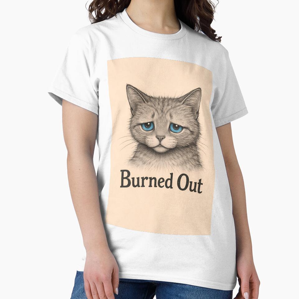 Burned Out – Emotional Cat Illustration | Mental Health Art by FeelingEmotions T-Shirts, Hoodie, Sweatshirt (Image 2)