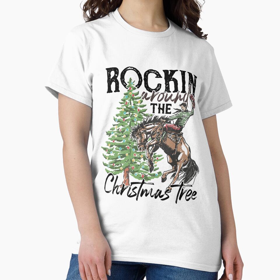 Rocking Around The Christmas Tree Sweatshirt, Women's Christmas Shirts, Retro Christmas Western Shirt,Cowboy... (Image 2)
