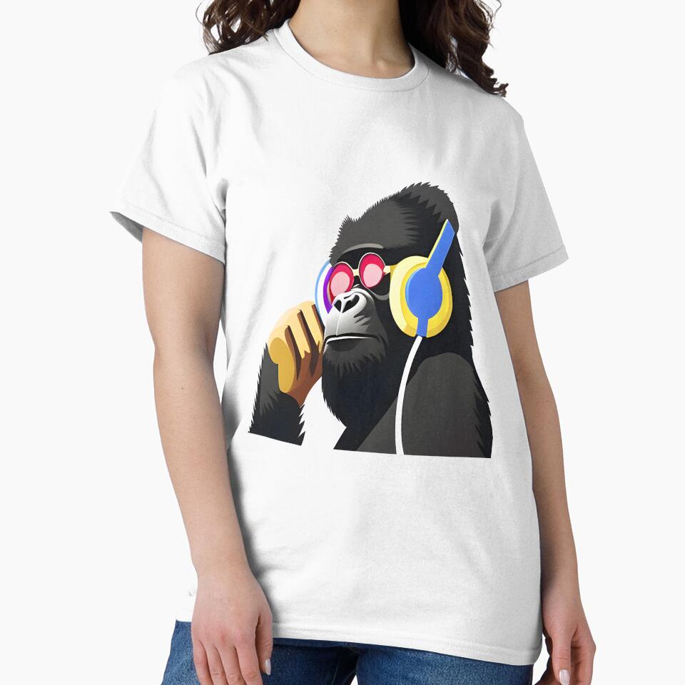 Banksy Style Monkey with Headphones, Banksy DJ Monkey Thinker with Headphones, Chimp Head Listening to Music... (Image 2)