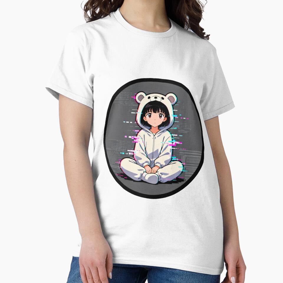 Serial Experiments Lain Glitch Aesthetic | Cute Bear Hoodie Anime Vaporwave Design by Gurjeetpixelart T-Shirts,... (Image 2)