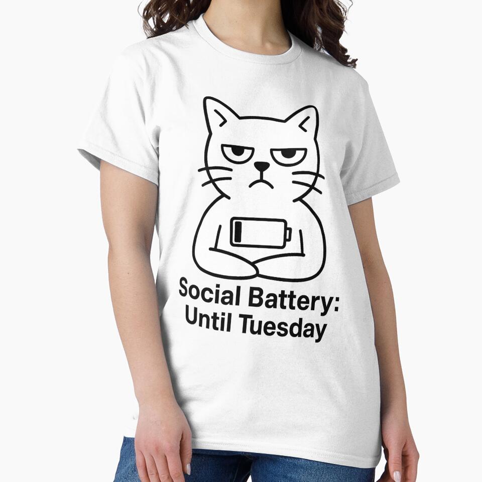 Social Battery: Until Tuesday – Funny T-Shirt and Hoodie for Introverts – Cozy Remote Worker Gift by... (Image 2)