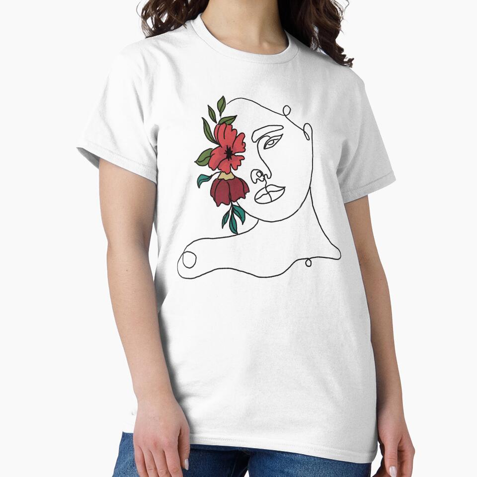 Line Art Drawing - Woman and Floral by Nebatsang T-Shirts, Hoodie, Sweatshirt | BlankRebels.com (Image 2)