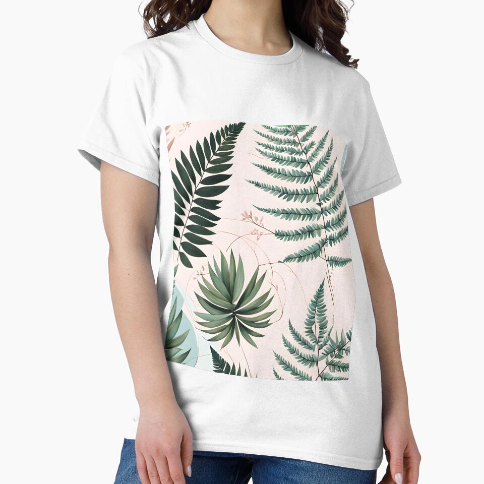 Mid Century Botanical Retro Geometric Leaves  Florals  Peach,  Green by Prints and Lifestyle T-Shirts, Hoodie,... (Image 2)