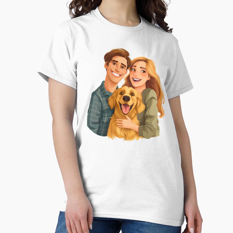 Beautiful illustration of a cute golden retriever dog breed and a female and male owner, golden retriever mom... (Image 2)