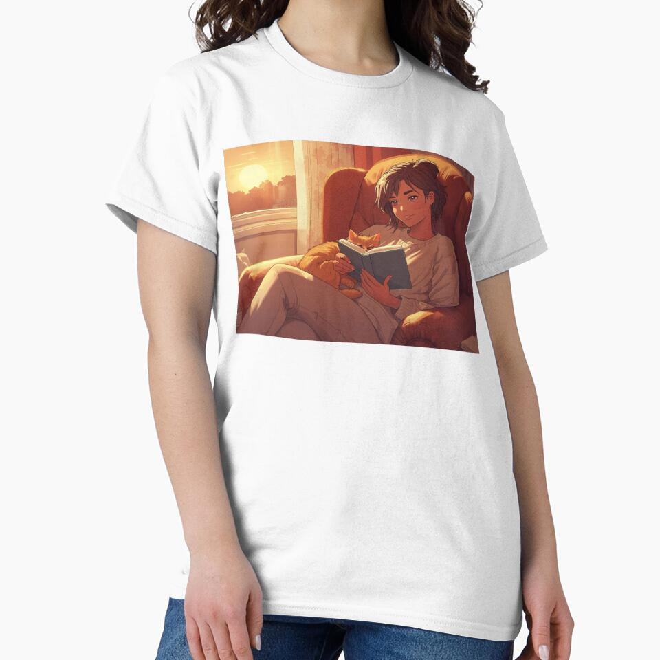 Cozy Reading Cat Sunset by Glambysarah T-Shirts, Hoodie, Sweatshirt | BlankRebels.com (Image 2)