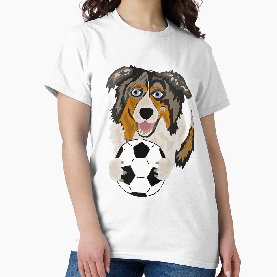 Funny Australian Shepherd Dog Playing Soccer by Nature's Fancy