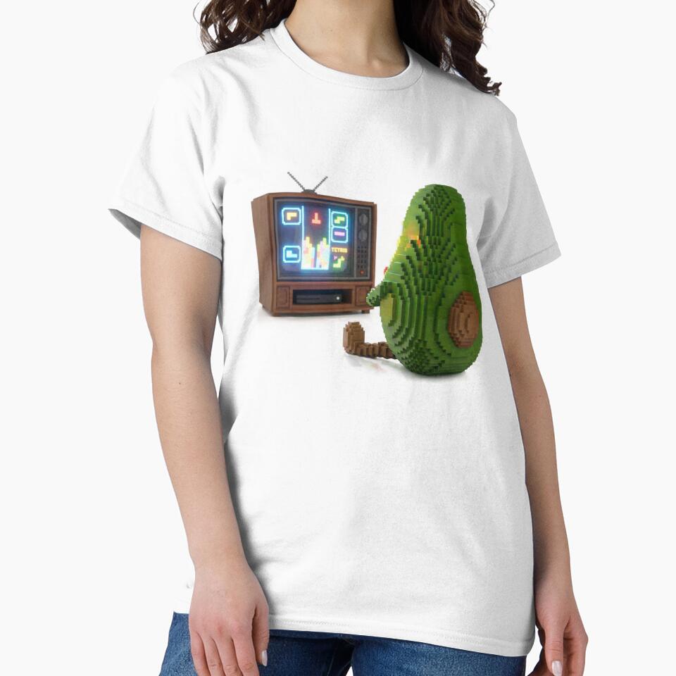 Cute Gamer Avocado Playing Retro Console - 3D Voxel Art Sticker by PikyShop T-Shirts, Hoodie, Sweatshirt (Image 2)