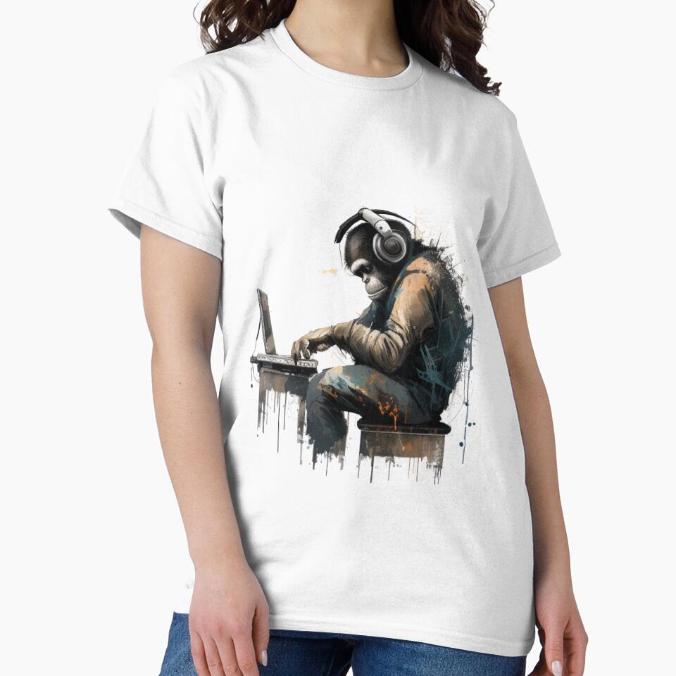 Banksy DJ Monkey Thinker with Headphones by MCreativeStore T-Shirts, Hoodie, Sweatshirt | BlankRebels.com (Image 2)
