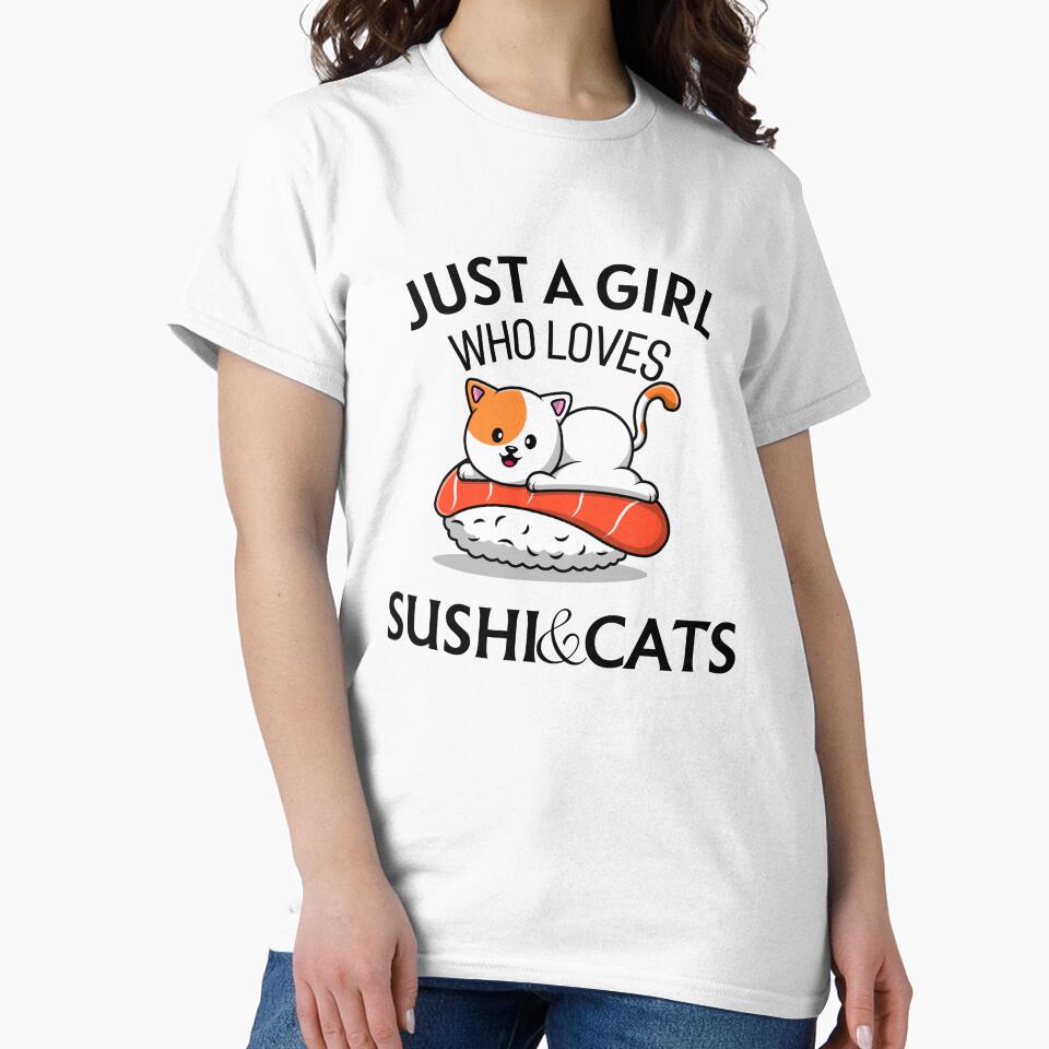 just a girl who loves sushi and cats, funny cat hold sushi by ikramart11 T-Shirts, Hoodie, Sweatshirt (Image 2)