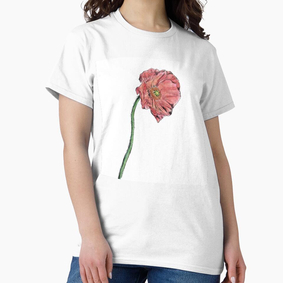 Coral Poppy Pen and Watercolor Portrait by Nathan Graves Art T-Shirts, Hoodie, Sweatshirt | BlankRebels.com (Image 2)
