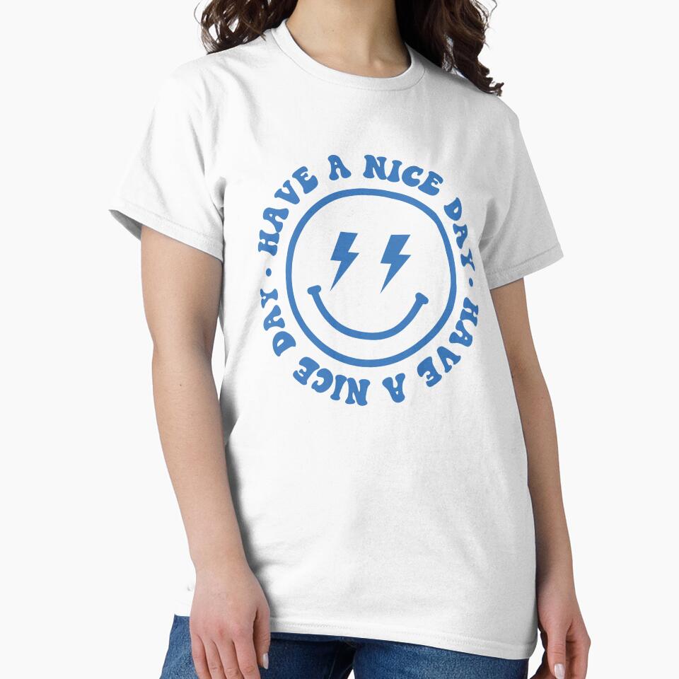 Have a Nice Day Smiley Face Emoji Lightning Bolt Tshirt Sweatshirt Sticker by ProjectHippie Hoodie (Image 2)